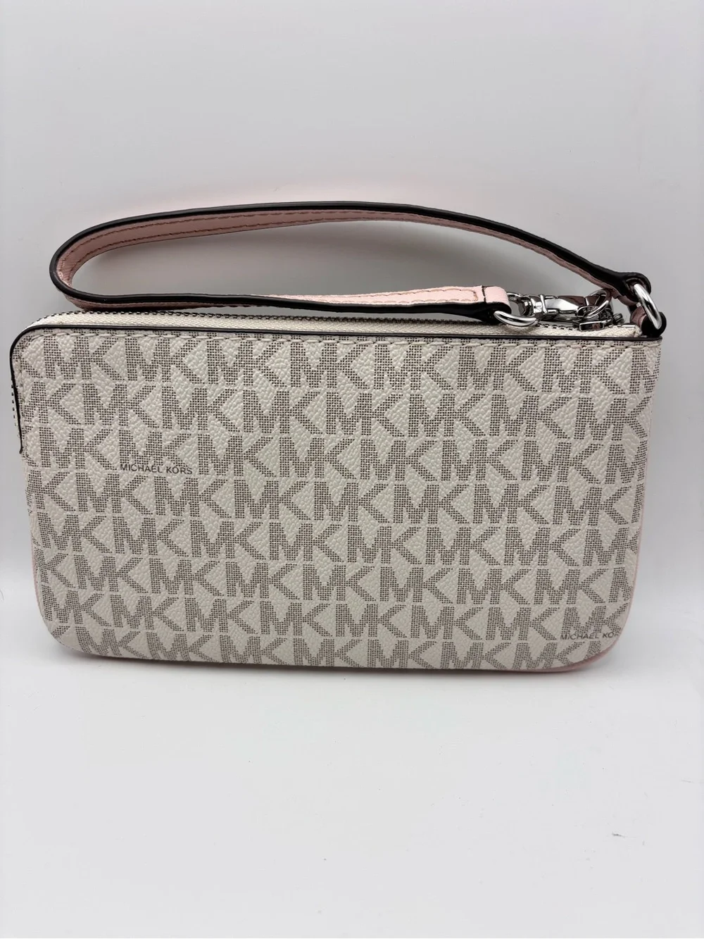 Michael Kors Beige & Pink Signature Stripe Wristlet
